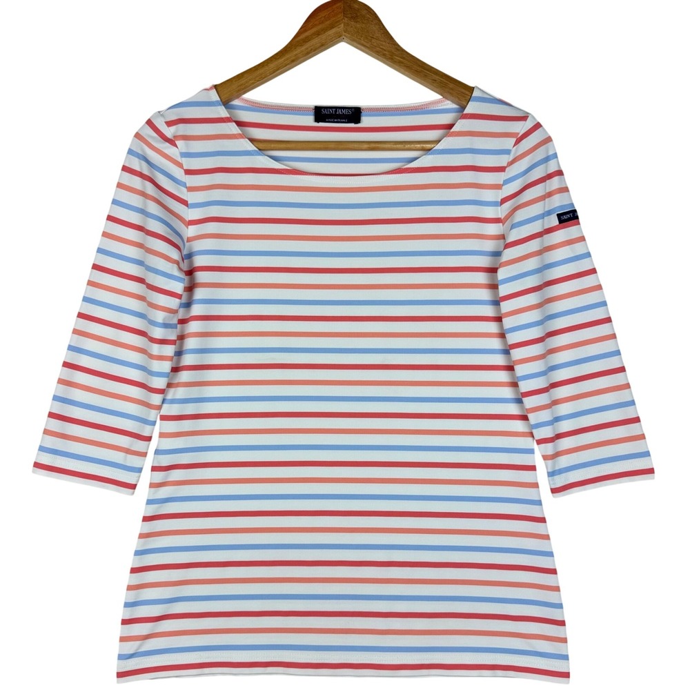Saint James Striped 3/4 Sleeve Top Women 8 Multicolor Made in France Breton Chic